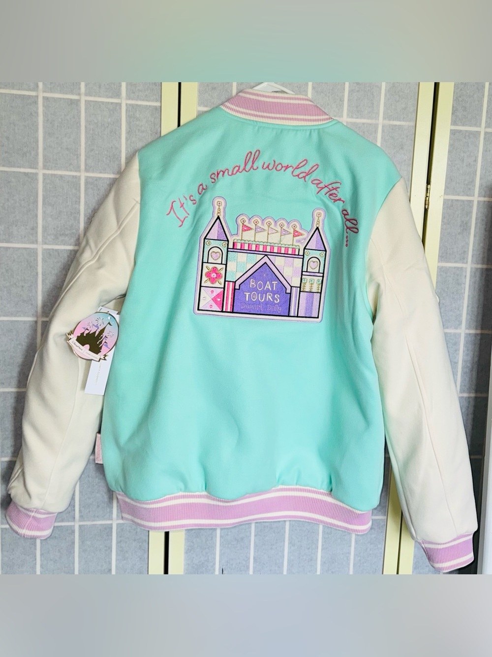 Embroidered 'Boat Tours' Pastel Castle Jacket - Mint & Lavender